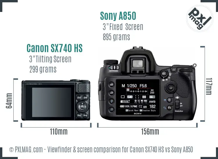 Canon SX740 HS vs Sony A850 Screen and Viewfinder comparison