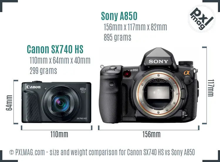 Canon SX740 HS vs Sony A850 size comparison