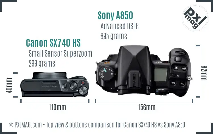 Canon SX740 HS vs Sony A850 top view buttons comparison