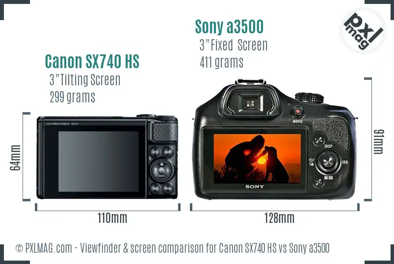 Canon SX740 HS vs Sony a3500 Screen and Viewfinder comparison