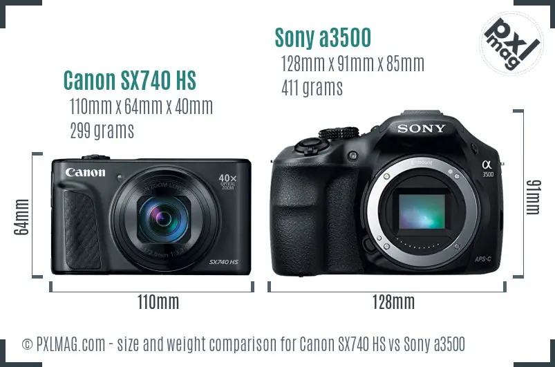 Canon SX740 HS vs Sony a3500 size comparison