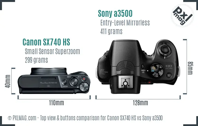 Canon SX740 HS vs Sony a3500 top view buttons comparison