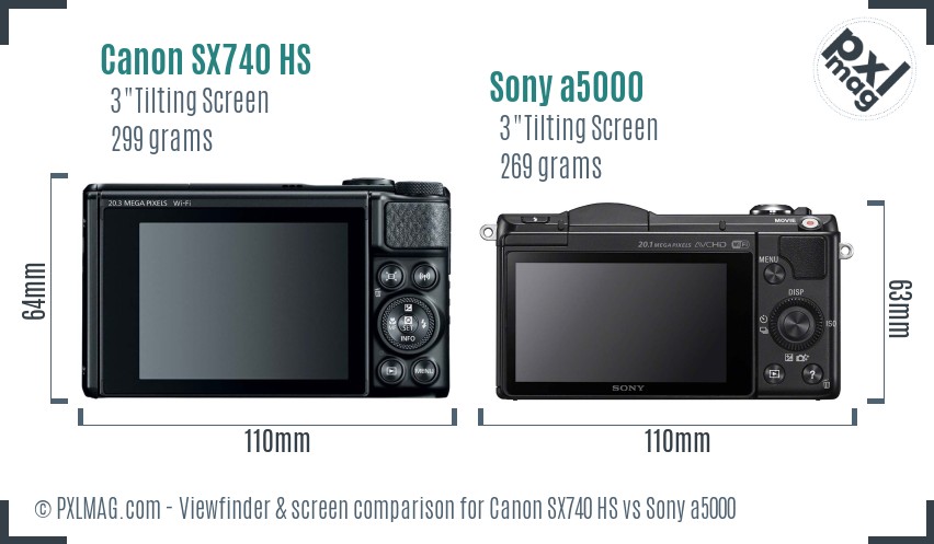Canon SX740 HS vs Sony a5000 Screen and Viewfinder comparison