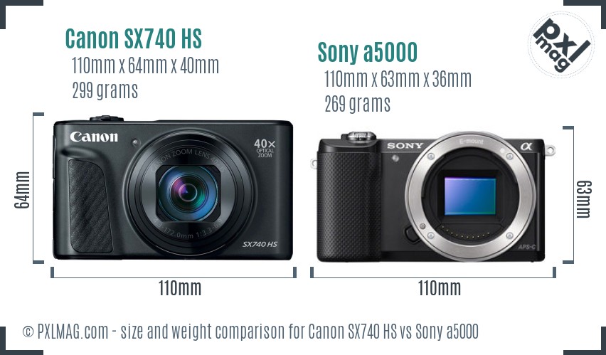 Canon SX740 HS vs Sony a5000 size comparison Canon SX740 HS vs Sony a5000 size comparison