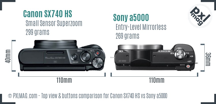 Canon SX740 HS vs Sony a5000 top view buttons comparison