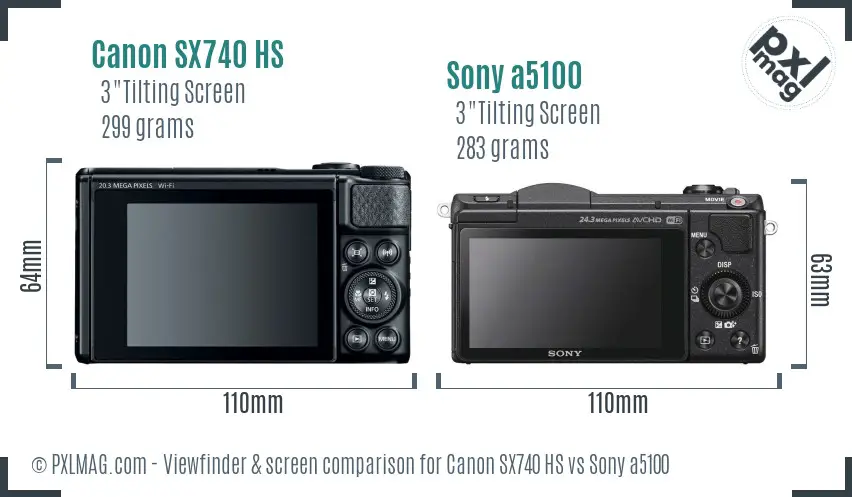 Canon SX740 HS vs Sony a5100 Screen and Viewfinder comparison Canon SX740 HS vs Sony a5100 Screen and Viewfinder comparison
