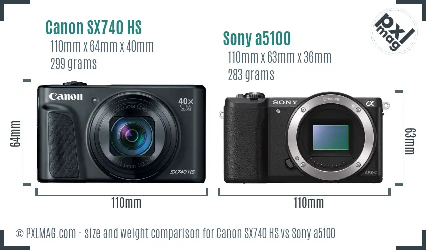 Canon SX740 HS vs Sony a5100 size comparison Canon SX740 HS vs Sony a5100 size comparison