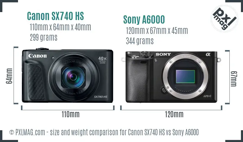 Canon SX740 HS vs Sony A6000 size comparison