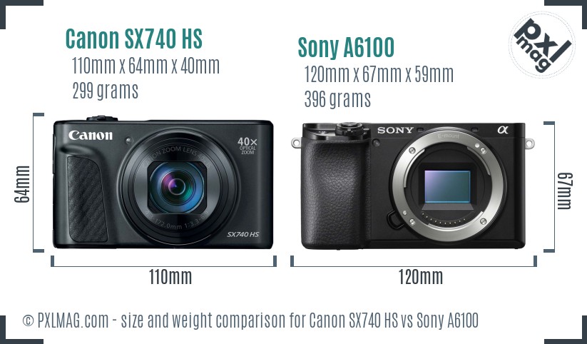 Canon SX740 HS vs Sony A6100 size comparison Canon SX740 HS vs Sony A6100 size comparison