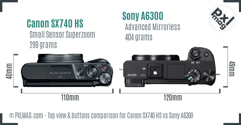Canon SX740 HS vs Sony A6300 top view buttons comparison Canon SX740 HS vs Sony A6300 top view buttons comparison