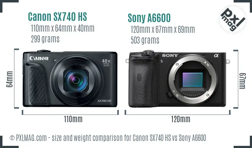 Canon SX740 HS vs Sony A6600 size comparison Canon SX740 HS vs Sony A6600 size comparison
