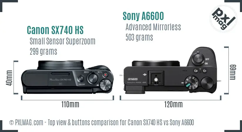 Canon SX740 HS vs Sony A6600 top view buttons comparison Canon SX740 HS vs Sony A6600 top view buttons comparison