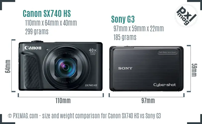Canon SX740 HS vs Sony G3 size comparison
