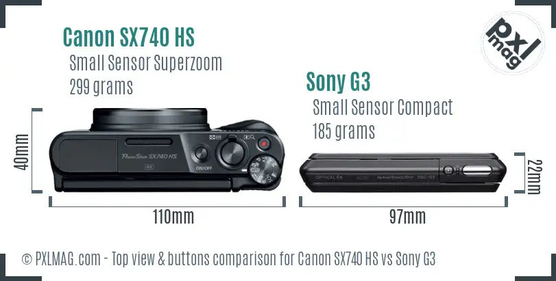 Canon SX740 HS vs Sony G3 top view buttons comparison