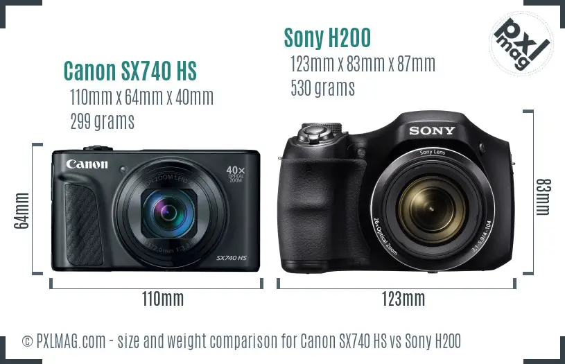 Canon SX740 HS vs Sony H200 size comparison