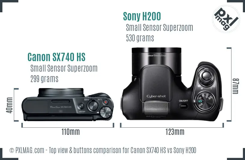Canon SX740 HS vs Sony H200 top view buttons comparison
