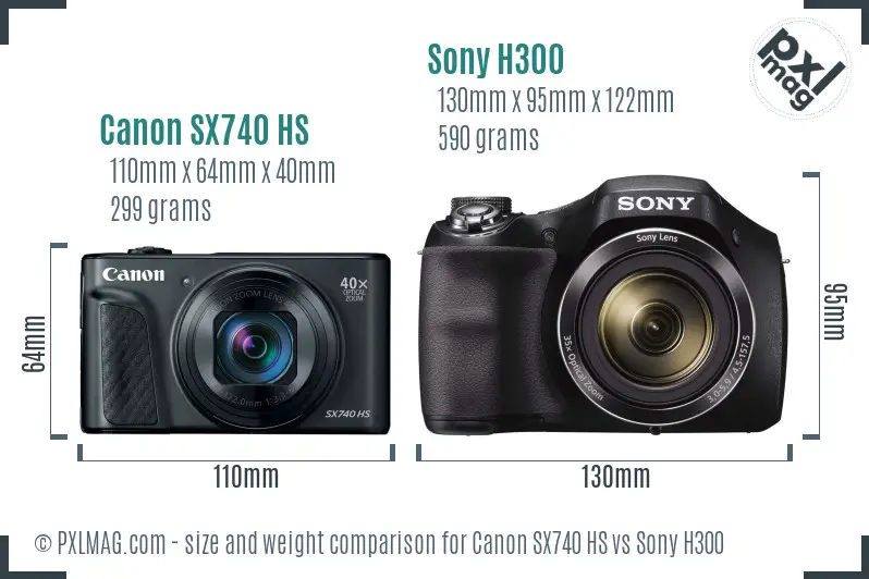 Canon SX740 HS vs Sony H300 size comparison