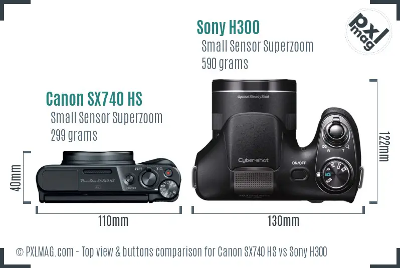 Canon SX740 HS vs Sony H300 top view buttons comparison