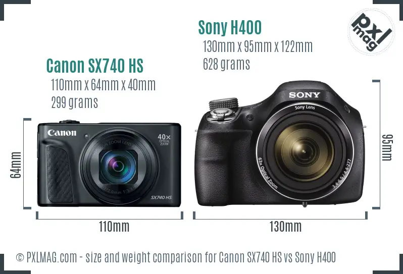 Canon SX740 HS vs Sony H400 size comparison