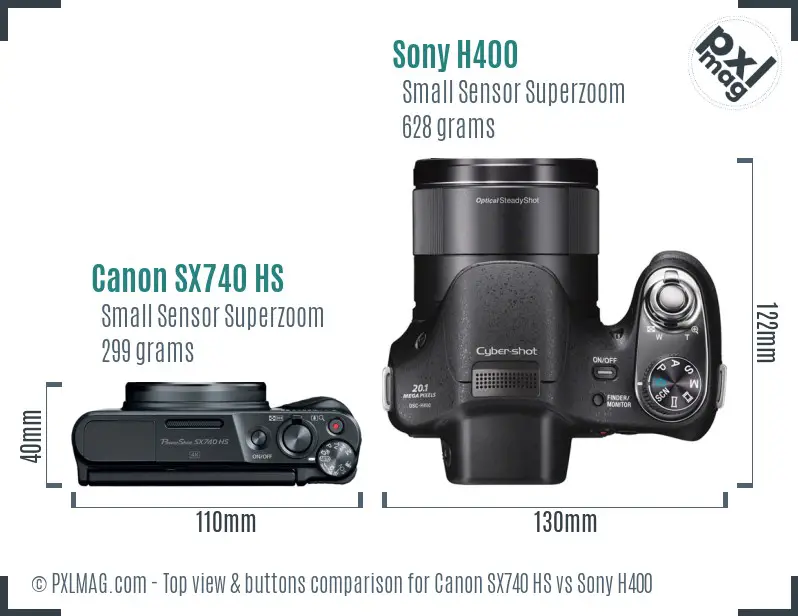 Canon SX740 HS vs Sony H400 top view buttons comparison