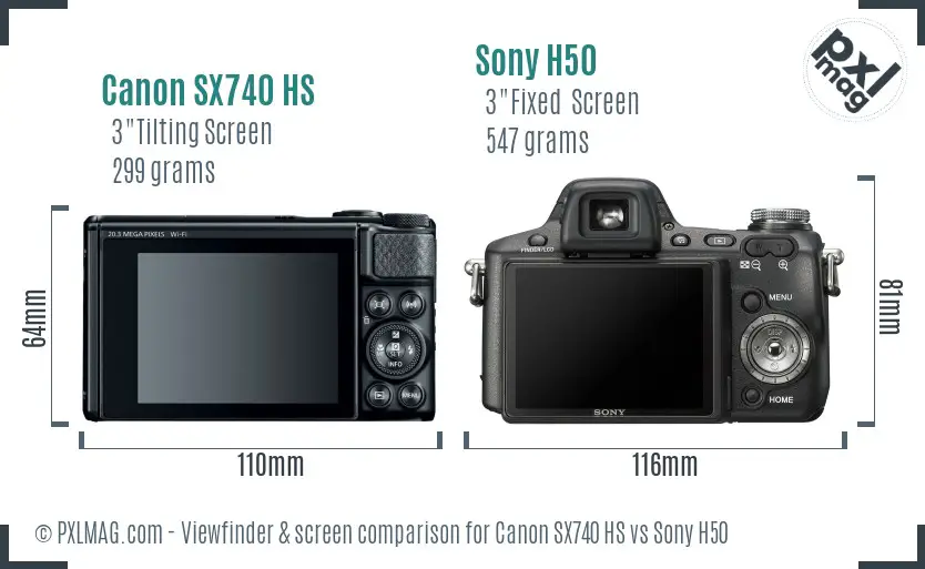 Canon SX740 HS vs Sony H50 Screen and Viewfinder comparison