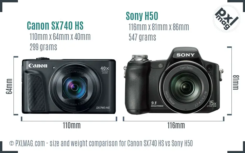 Canon SX740 HS vs Sony H50 size comparison