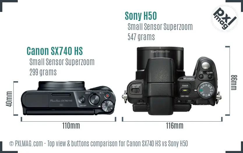 Canon SX740 HS vs Sony H50 top view buttons comparison