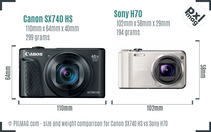 Canon SX740 HS vs Sony H70 size comparison