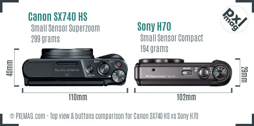 Canon SX740 HS vs Sony H70 top view buttons comparison