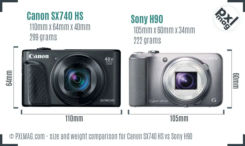 Canon SX740 HS vs Sony H90 size comparison