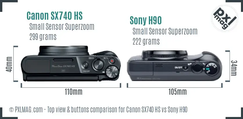 Canon SX740 HS vs Sony H90 top view buttons comparison