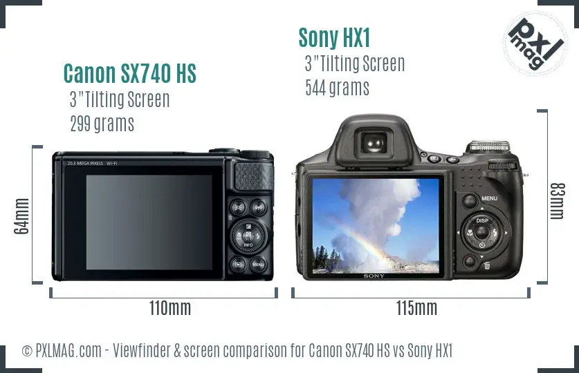 Canon SX740 HS vs Sony HX1 Screen and Viewfinder comparison