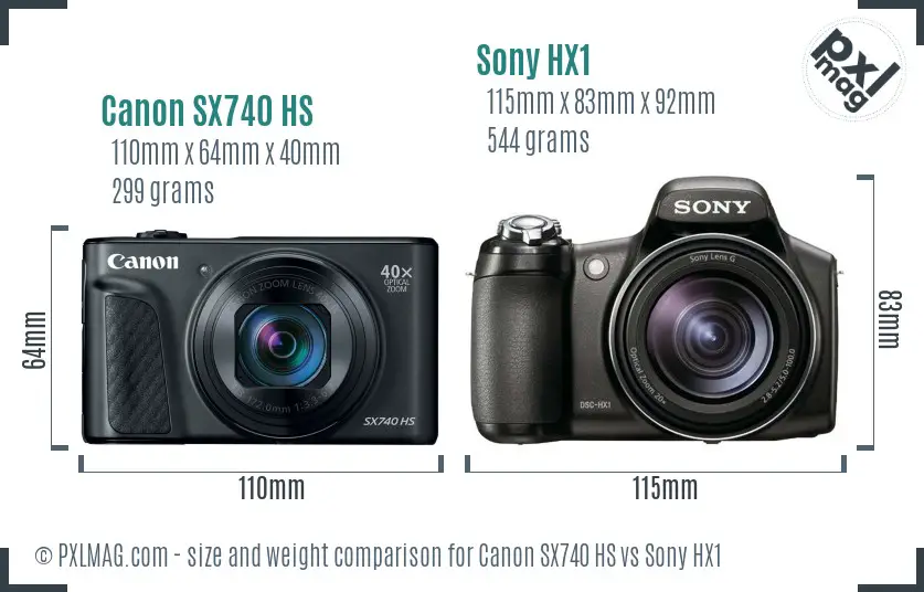 Canon SX740 HS vs Sony HX1 size comparison
