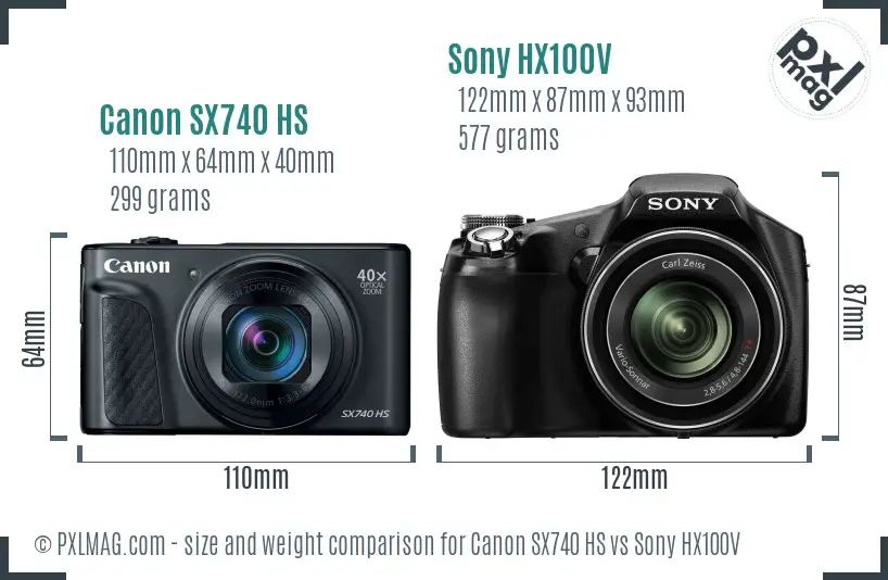 Canon SX740 HS vs Sony HX100V size comparison