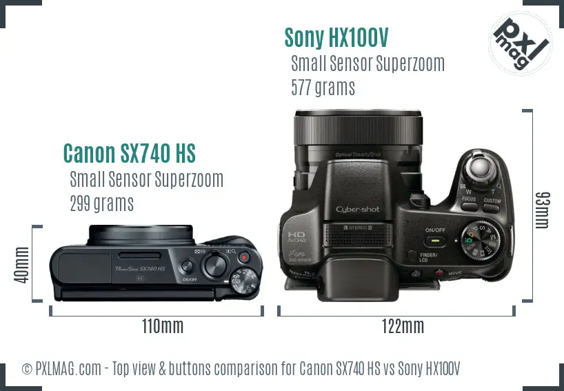 Canon SX740 HS vs Sony HX100V top view buttons comparison