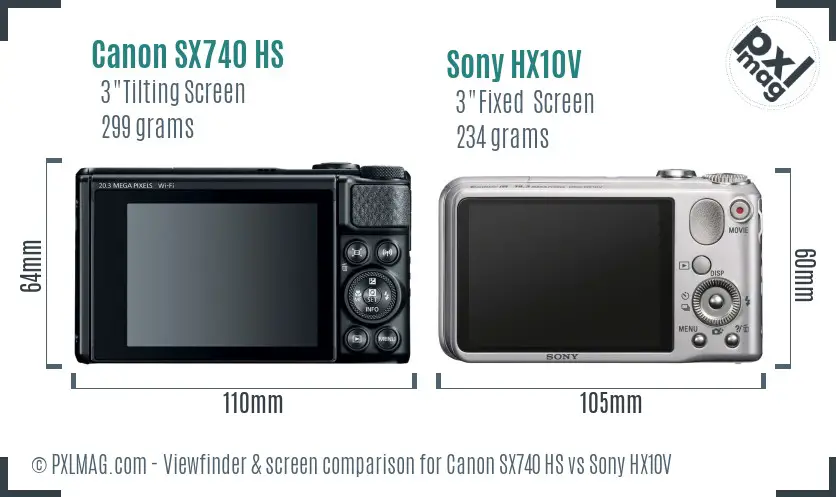 Canon SX740 HS vs Sony HX10V Screen and Viewfinder comparison