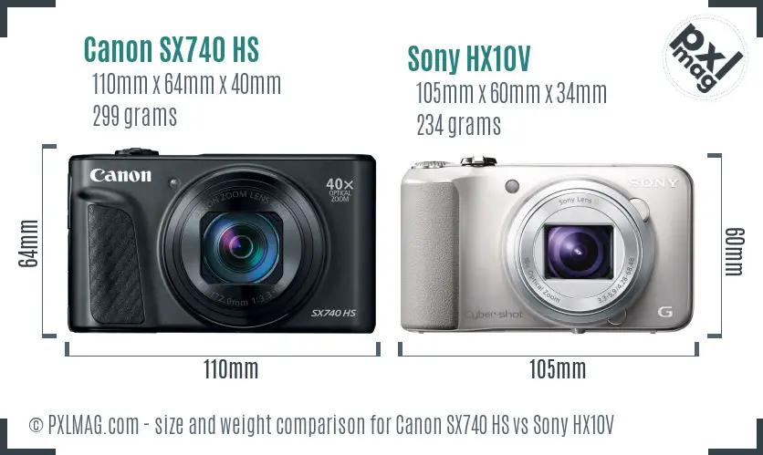Canon SX740 HS vs Sony HX10V size comparison
