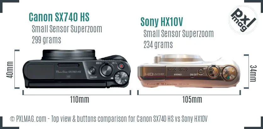 Canon SX740 HS vs Sony HX10V top view buttons comparison