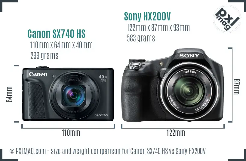 Canon SX740 HS vs Sony HX200V size comparison