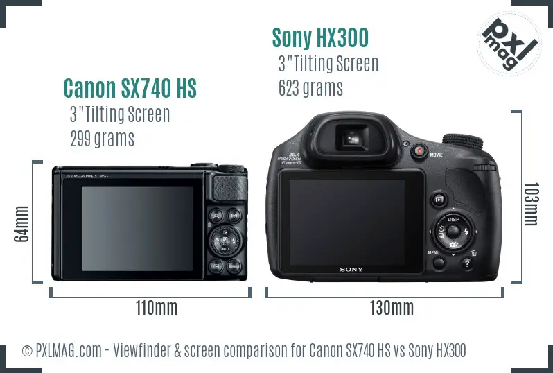 Canon SX740 HS vs Sony HX300 Screen and Viewfinder comparison