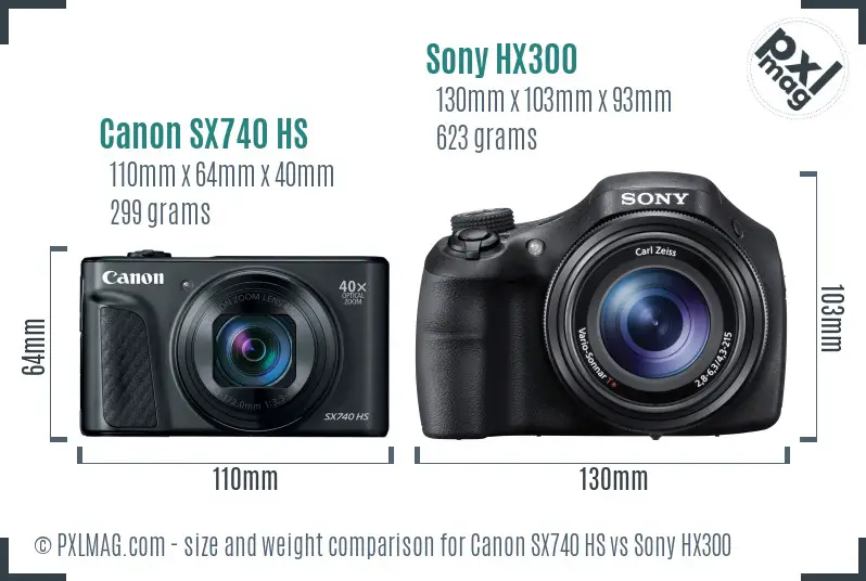 Canon SX740 HS vs Sony HX300 size comparison