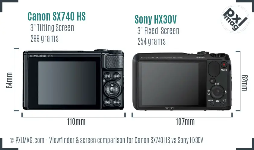 Canon SX740 HS vs Sony HX30V Screen and Viewfinder comparison