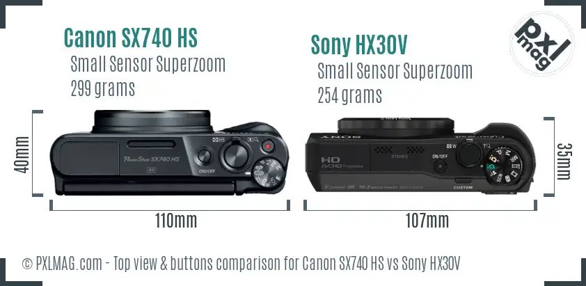 Canon SX740 HS vs Sony HX30V top view buttons comparison