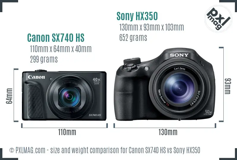 Canon SX740 HS vs Sony HX350 size comparison