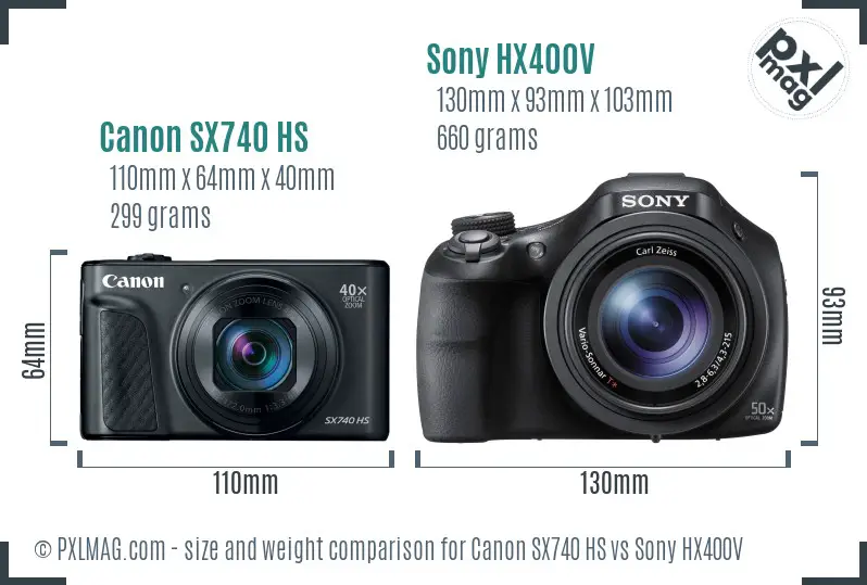 Canon SX740 HS vs Sony HX400V size comparison