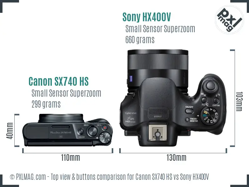 Canon SX740 HS vs Sony HX400V top view buttons comparison