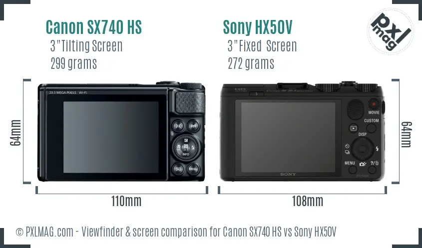 Canon SX740 HS vs Sony HX50V Screen and Viewfinder comparison