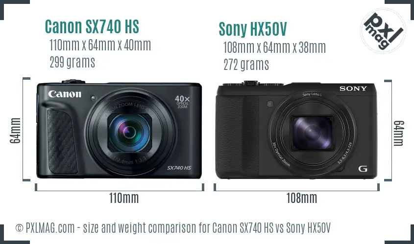 Canon SX740 HS vs Sony HX50V size comparison