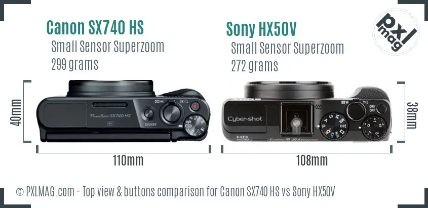Canon SX740 HS vs Sony HX50V top view buttons comparison