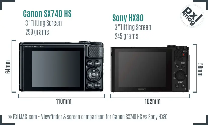 Canon SX740 HS vs Sony HX80 Screen and Viewfinder comparison